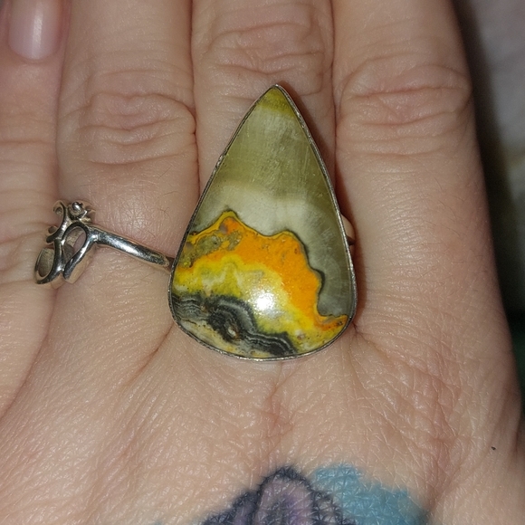 Bumblebee Jasper Teardrop Shaped Ring Size 8.75 - Picture 2 of 7